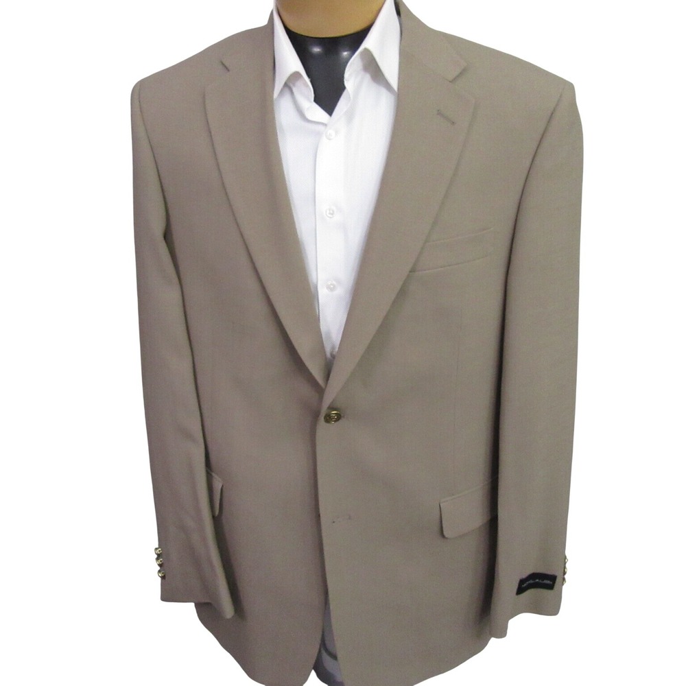Jack Nicklaus Mens Classic Blazer 44L Solid Tan Gold Button Wool Blend